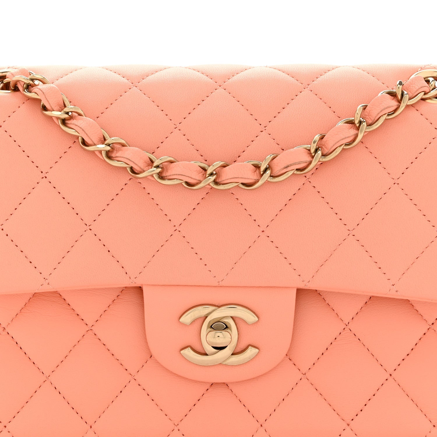Lambskin Quilted Small Double Flap Light Orange