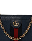 Textured Calfskin Web Medium Ophidia Chain Shoulder Bag Blue Agata