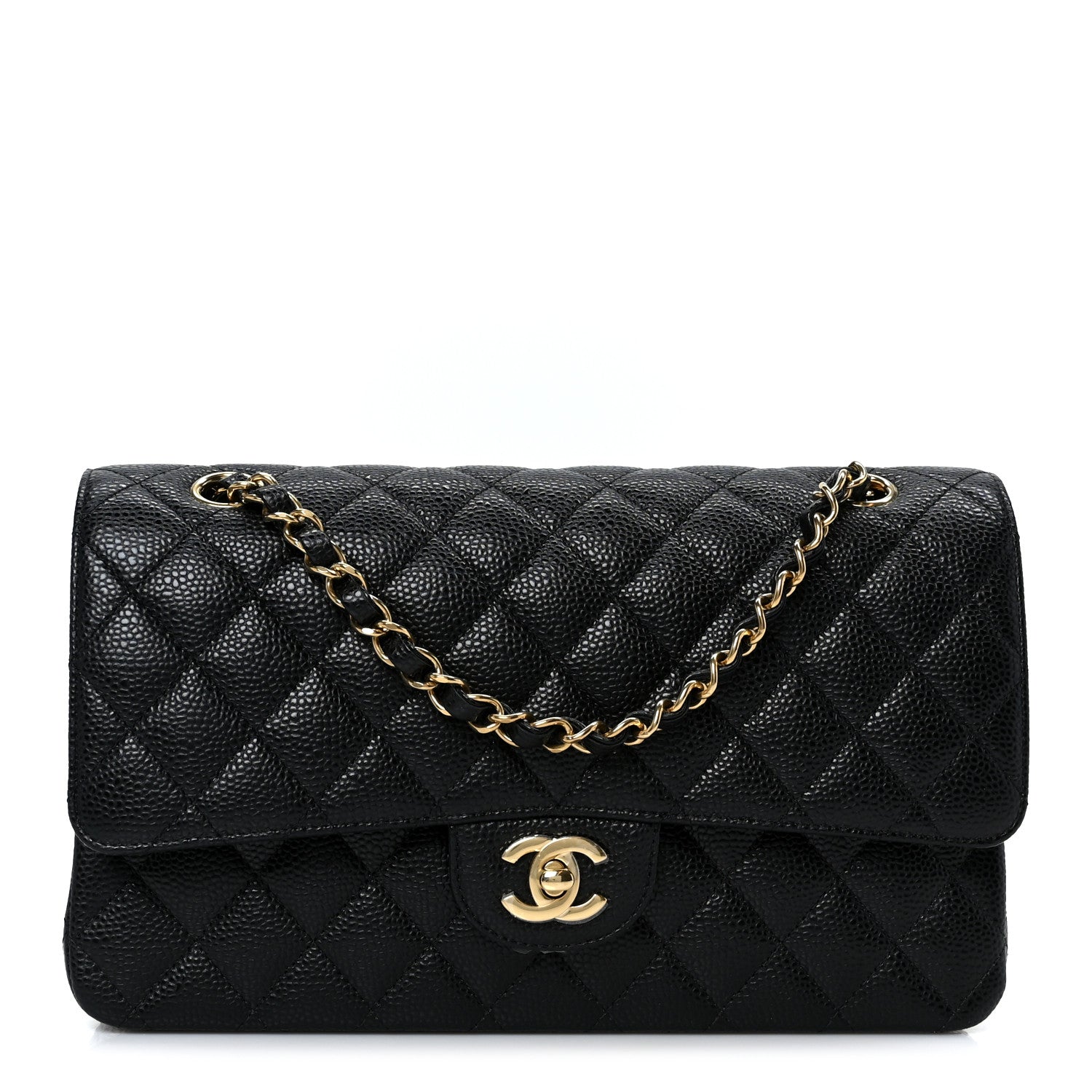Caviar Quilted Medium Double Flap Black