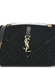 Velvet Tri-Quilt Monogram Medium College Bag Black
