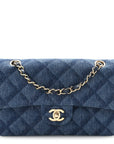 Printed Denim Quilted Small Double Flap Blue