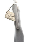 Lambskin Quilted Medium Loulou Puffer Monogram Chain Satchel Crema Soft