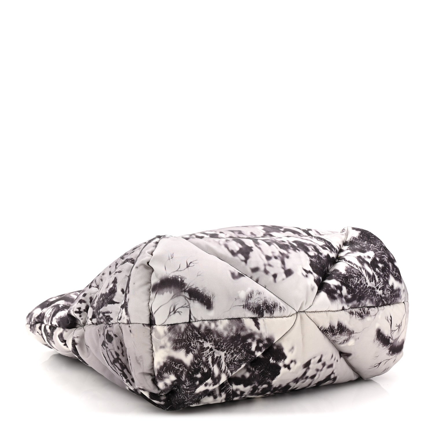 Re-Nylon Padded Printed Medium Tote Bag Black White