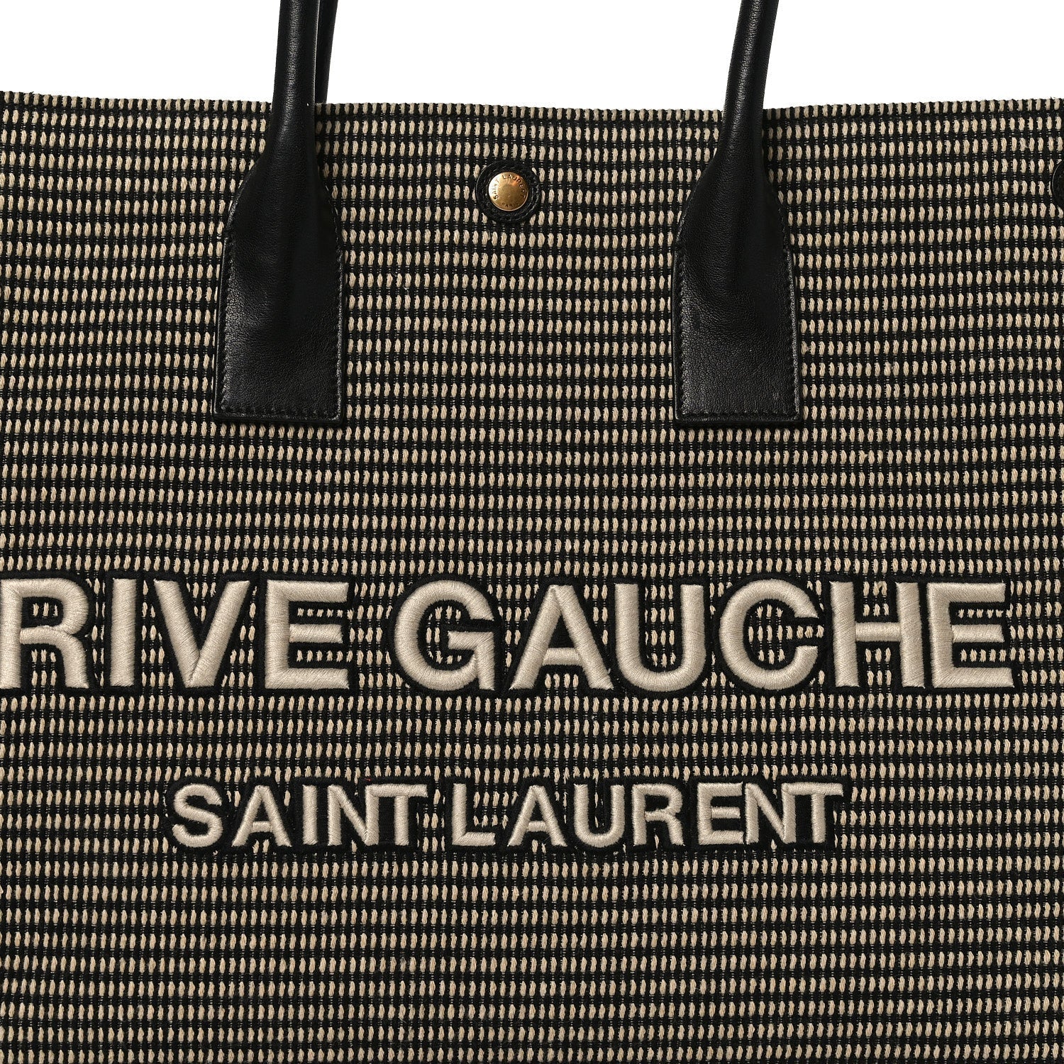 Embroidered Cotton Linen Rive Gauche Noe Tote Black Beige