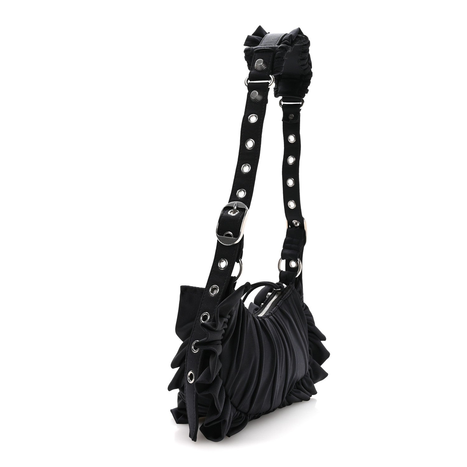 Ruffled Jersey Le Cagole Shoulder Bag XS Black