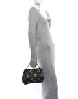 Canvas Quilted Letter Printed Flap Black