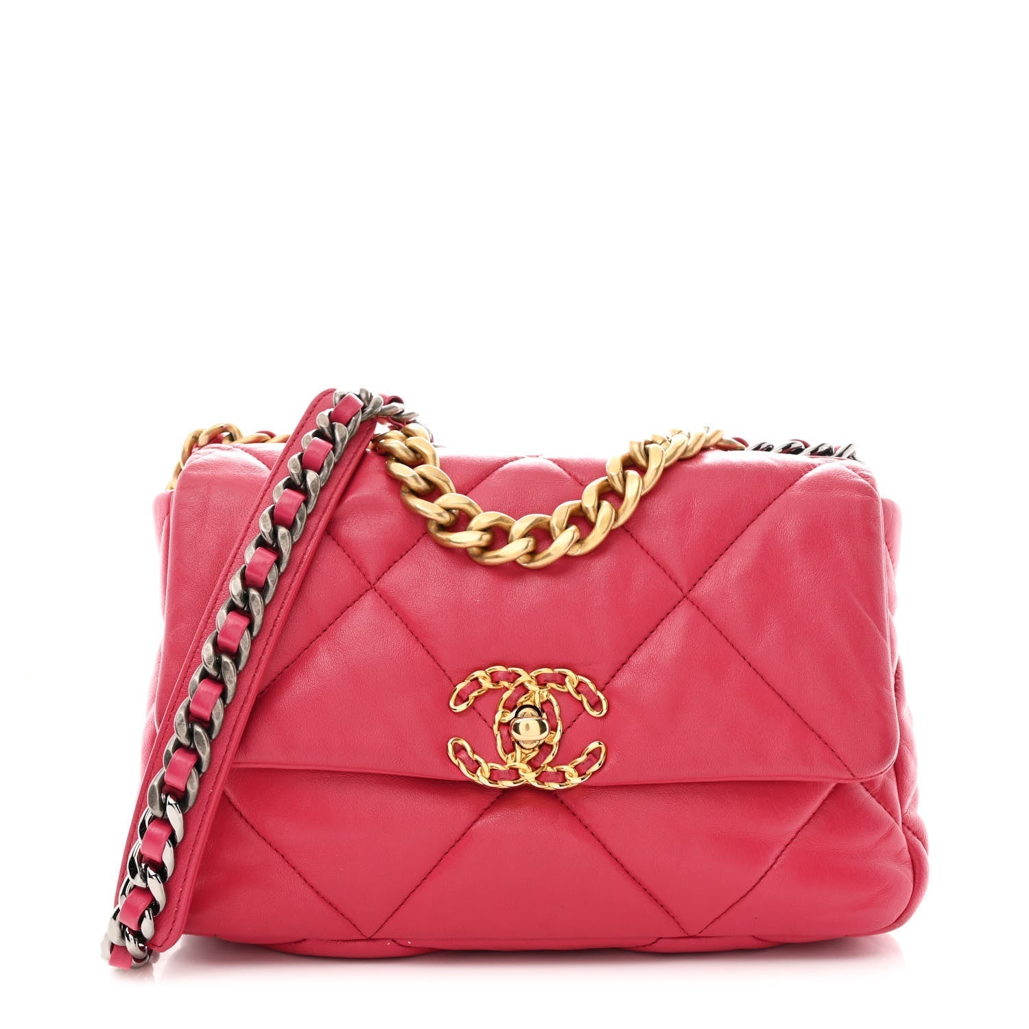 Lambskin Quilted Medium CHNL 19 Flap Dark Pink