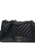 Lambskin Chevron Quilted Medium Boy Flap Black
