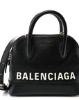 Signature Grained Calfskin Logo XXS Ville Top Handle Bag Black White