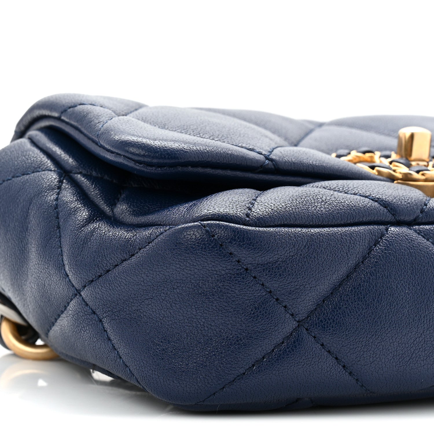 Goatskin Quilted CHNL 19 Waist Bag Dark Blue