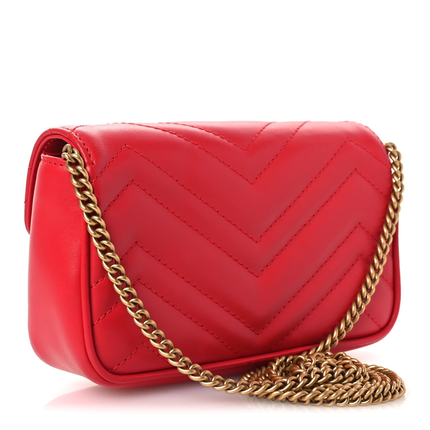 Calfskin Matelasse Super Mini GG Marmont Shoulder Bag Hibiscus Red