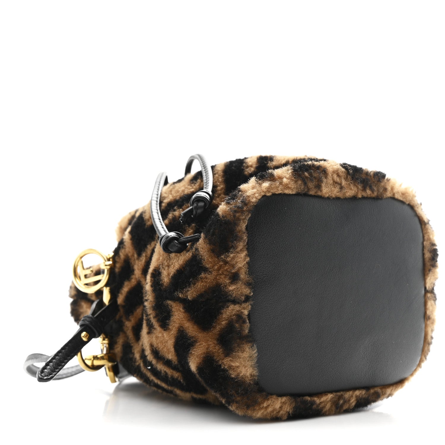 Shearling Vitello Dolce F is FNDI Macro FF 1974 Mini Mon Tresor Bucket Bag Tobacco Black