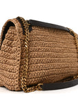 Raffia Calfskin Monogram Medium Niki Chain Satchel Natural