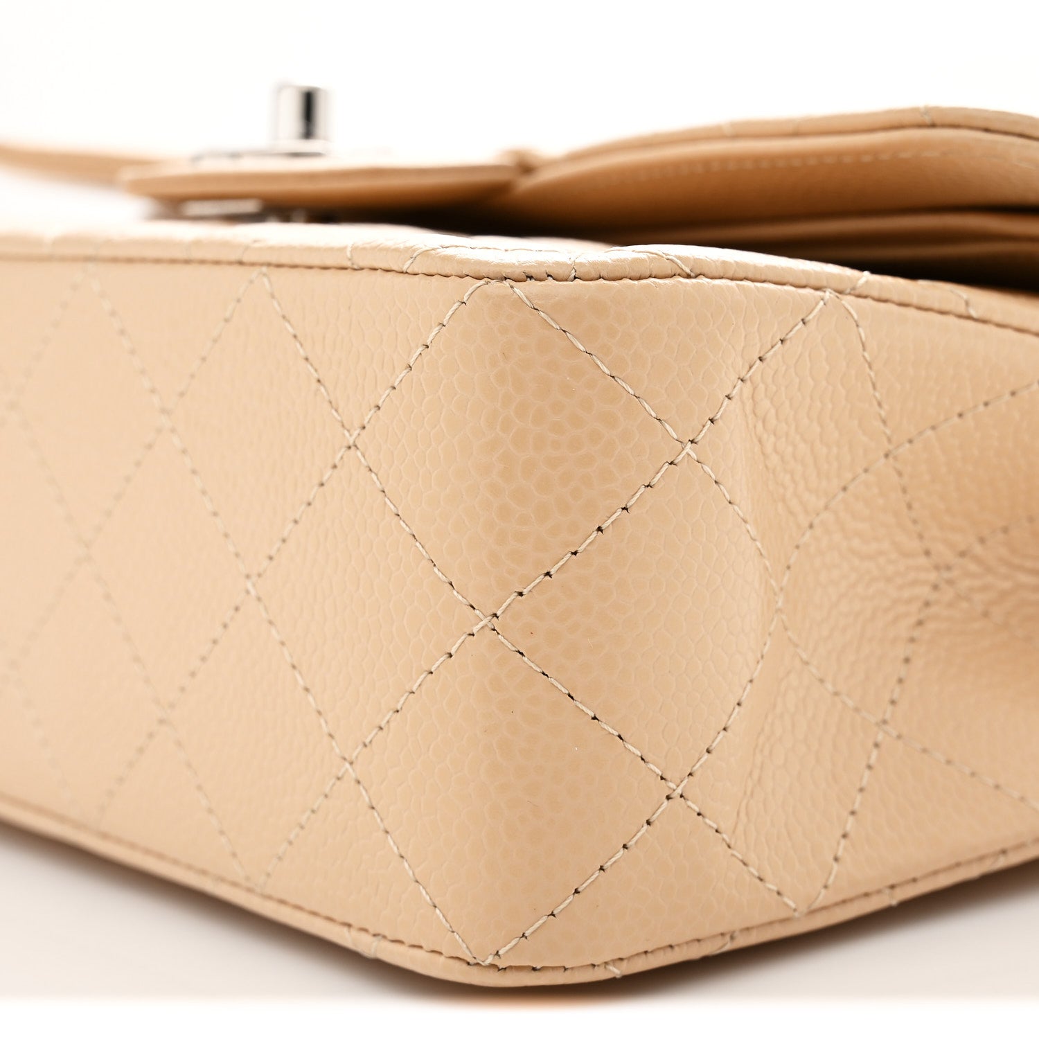 Caviar Quilted Small Double Flap Beige