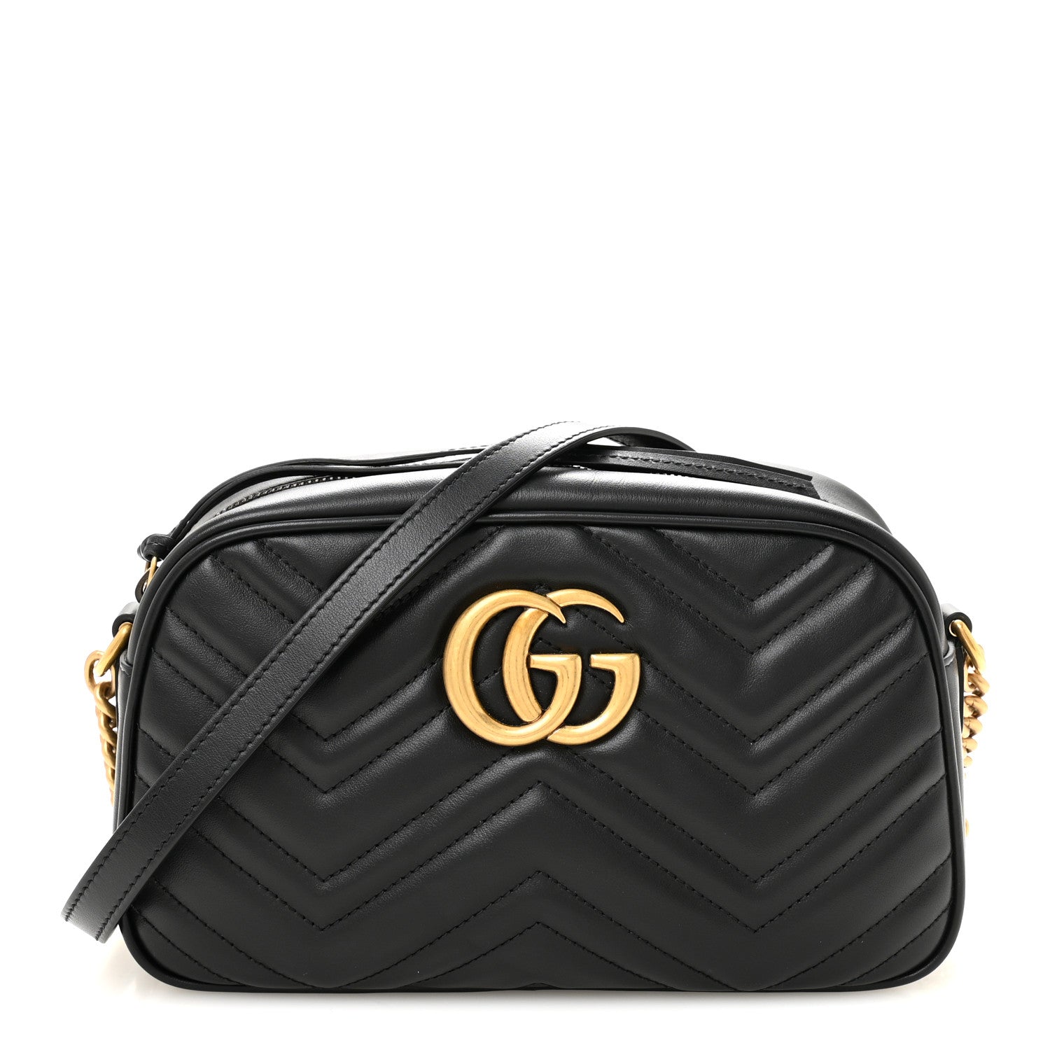 Calfskin Matelasse Small GG Marmont Chain Shoulder Bag Black