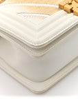 Lizard Chevron Small Boy Flap White Gold