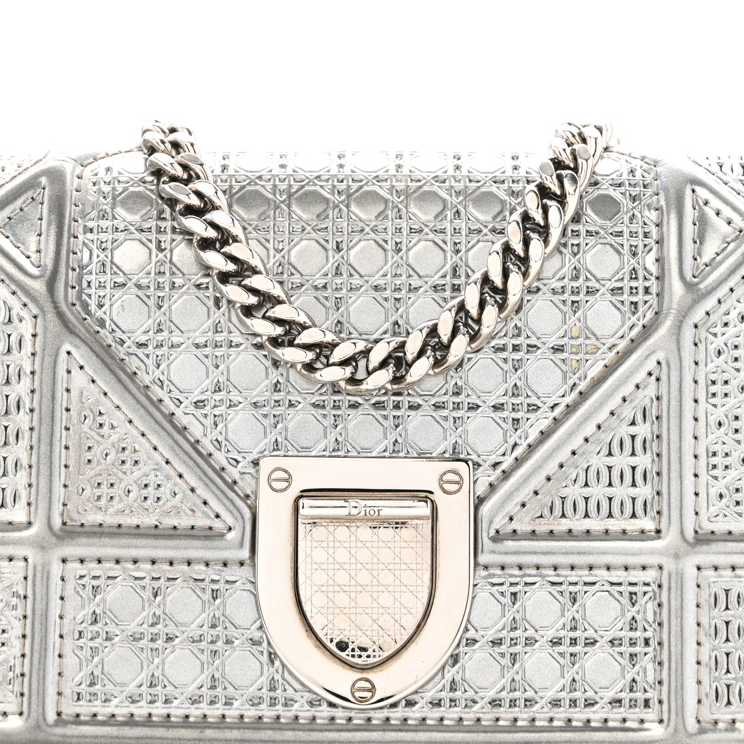 Metallic Patent Micro-Cannage Baby D1ORama Flap Bag Silver