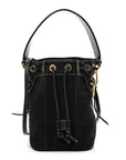 Canvas Vitello King F is FNDI FF Embroidered Mini Mon Tresor Bucket Bag Black