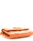 Lambskin Quilted CHNL 19 Flap Coin Purse With Chain Light Brown
