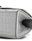 Shiny Calfskin Crocodile Embossed Hourglass Top Handle Bag XS BLCG Grey