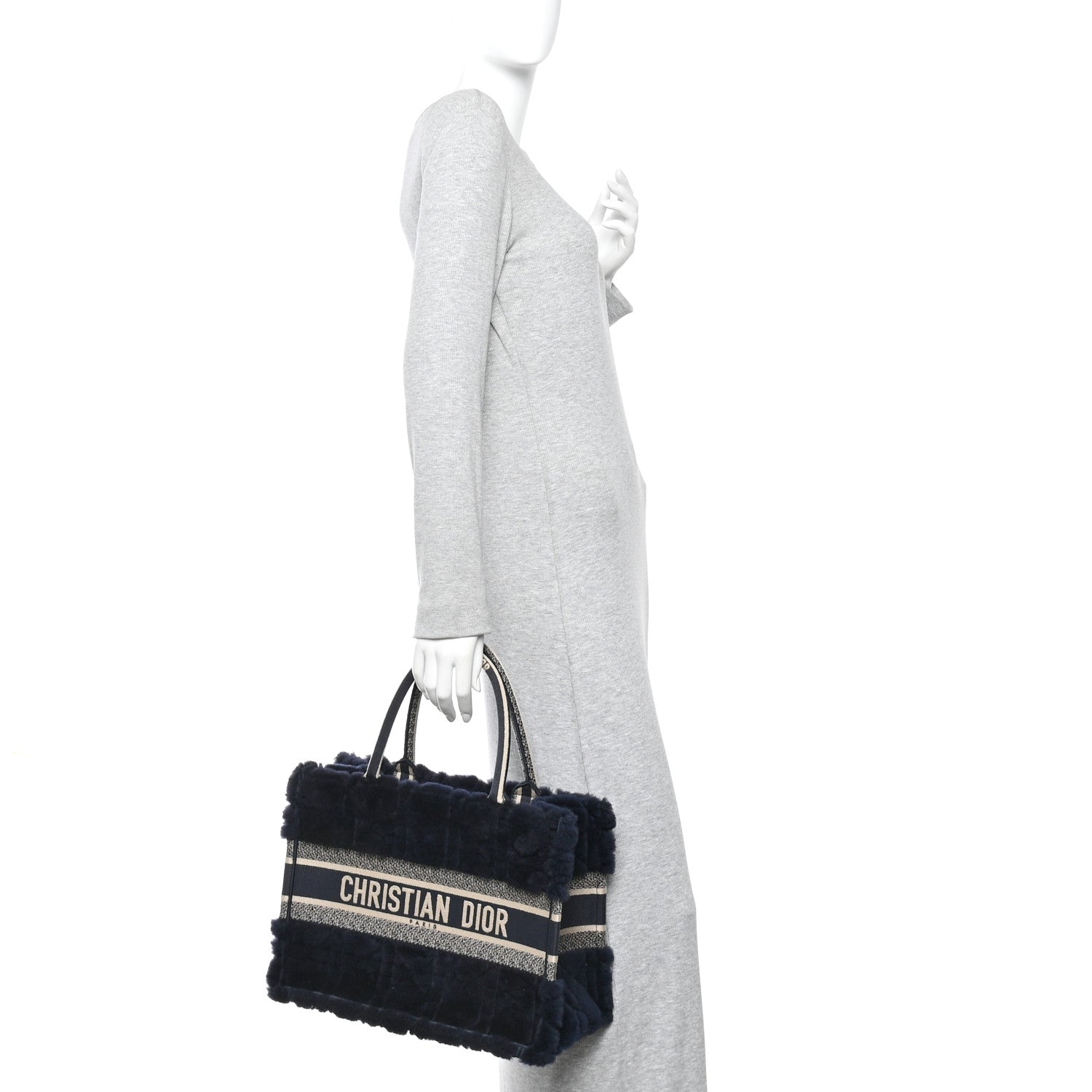 Shearling Cannage Medium Book Tote Deep Blue Natural