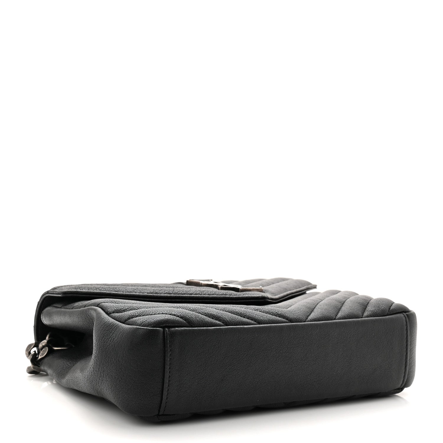 Sheepskin Matelasse Chevron Monogram Medium College Bag Black