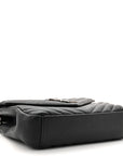 Sheepskin Matelasse Chevron Monogram Medium College Bag Black