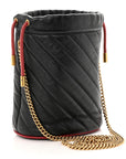 Vintage Effect Calfskin Matelasse Diagonal Mini Torchon GG Marmont 2.0 Bucket Bag Black Romantic Cherry