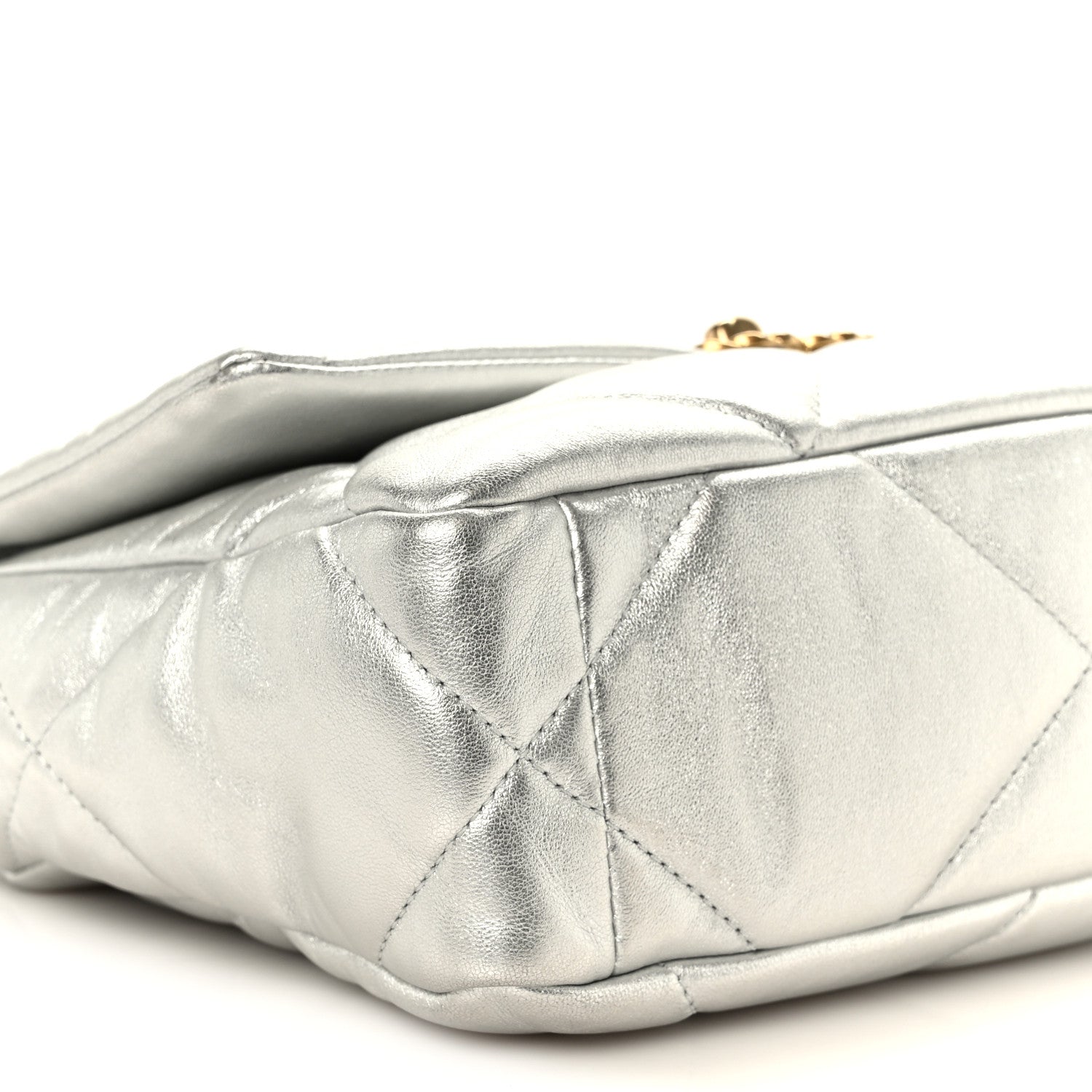 Metallic Lambskin Quilted Medium CHNL 19 Flap Silver