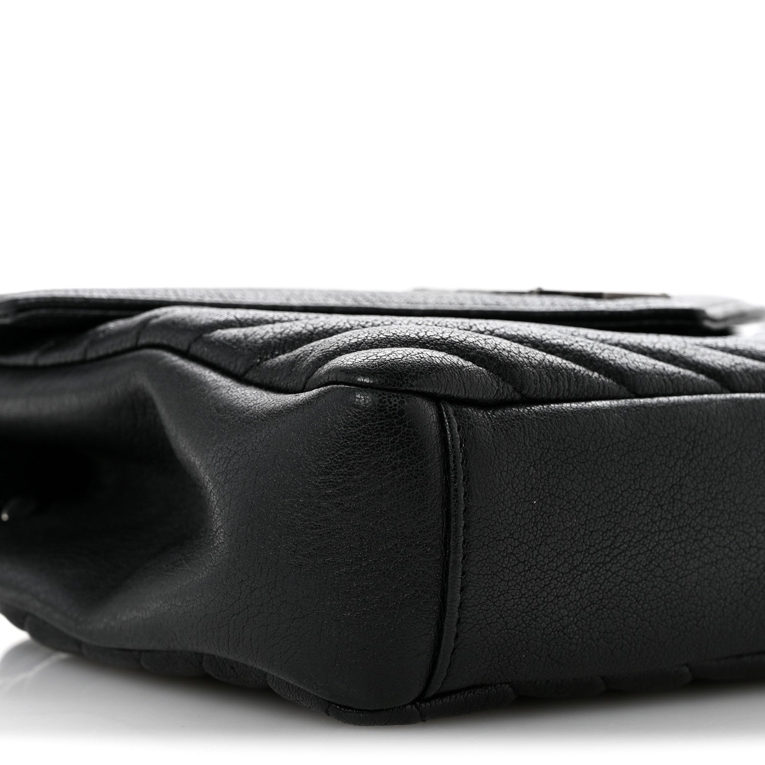 Sheepskin Matelasse Chevron Monogram Medium College Bag Black