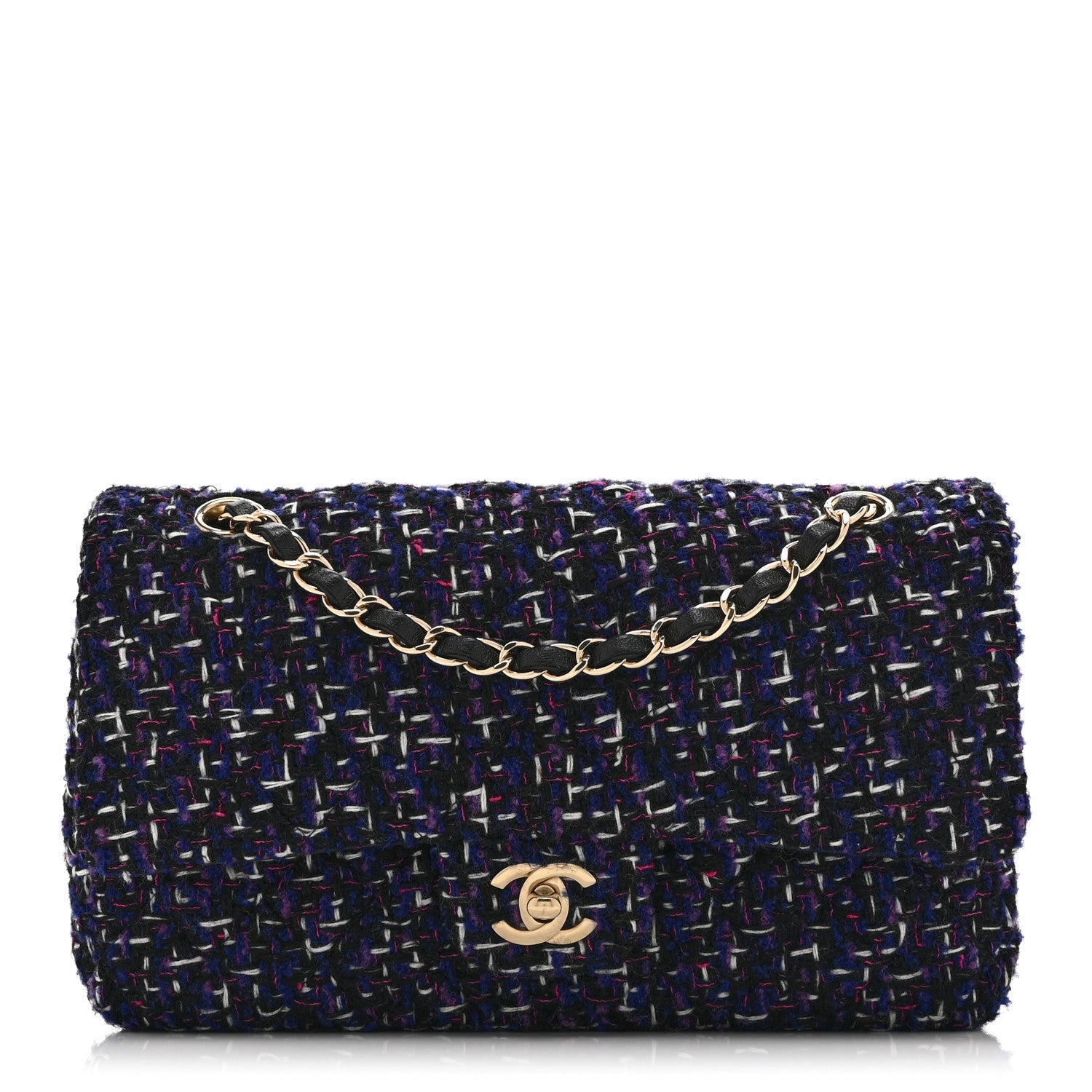 Tweed Quilted Medium Double Flap Dark Purple