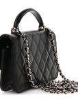 Lambskin Quilted Flap Phone Holder With Chain Black