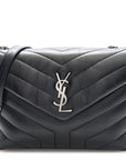 Calfskin Y Quilted Monogram Small Loulou Chain Satchel Black