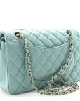 Caviar Quilted Medium Double Flap Light Blue
