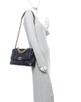 Goatskin Quilted Large CHNL 19 Flap Navy Blue