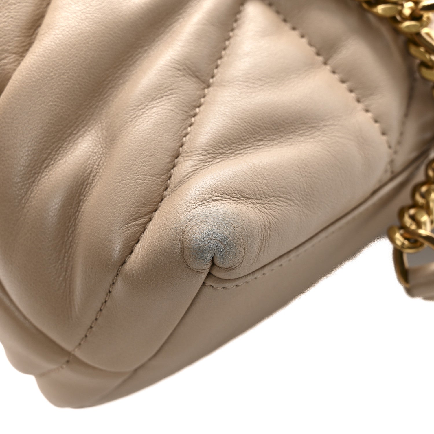 Lambskin Quilted Small Loulou Puffer Monogram Chain Satchel Dark Beige