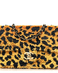Sequin Mixed Fibers Leopard Print Mini Rectangular Flap Black Orange