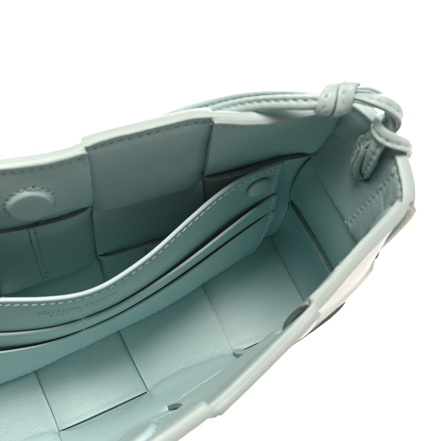 Calfskin Maxi Intrecciato Cassette Pouch On Strap Pale Blue