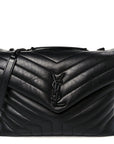 Calfskin Y Quilted Monogram Monochrome Medium Loulou Chain Satchel Black