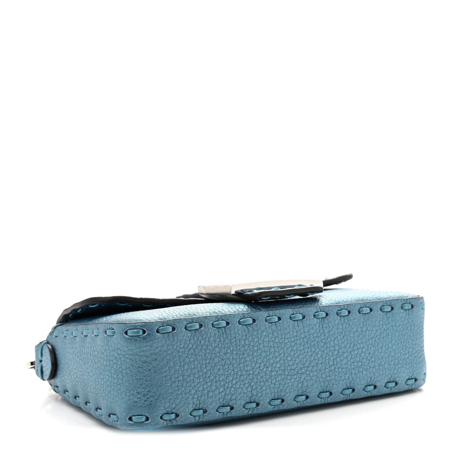 Metallic Cuoio Roma Sellerissima Nappa Sintetica Tape Stitch Mini Baguette Placca Argento