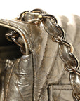 Metallic Crumpled Calfskin Chevron Quilted Mini Square Flap Gold
