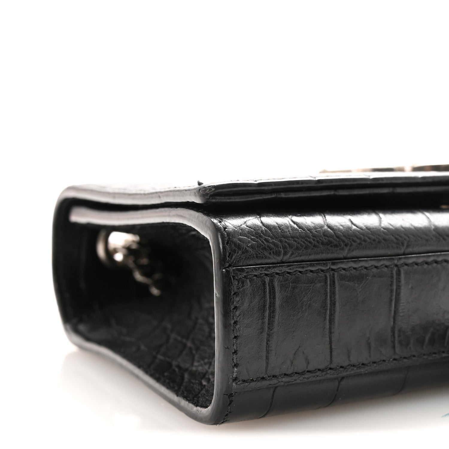 Calfskin Crocodile Embossed Small Classic Monogram Kate Tassel Satchel Black