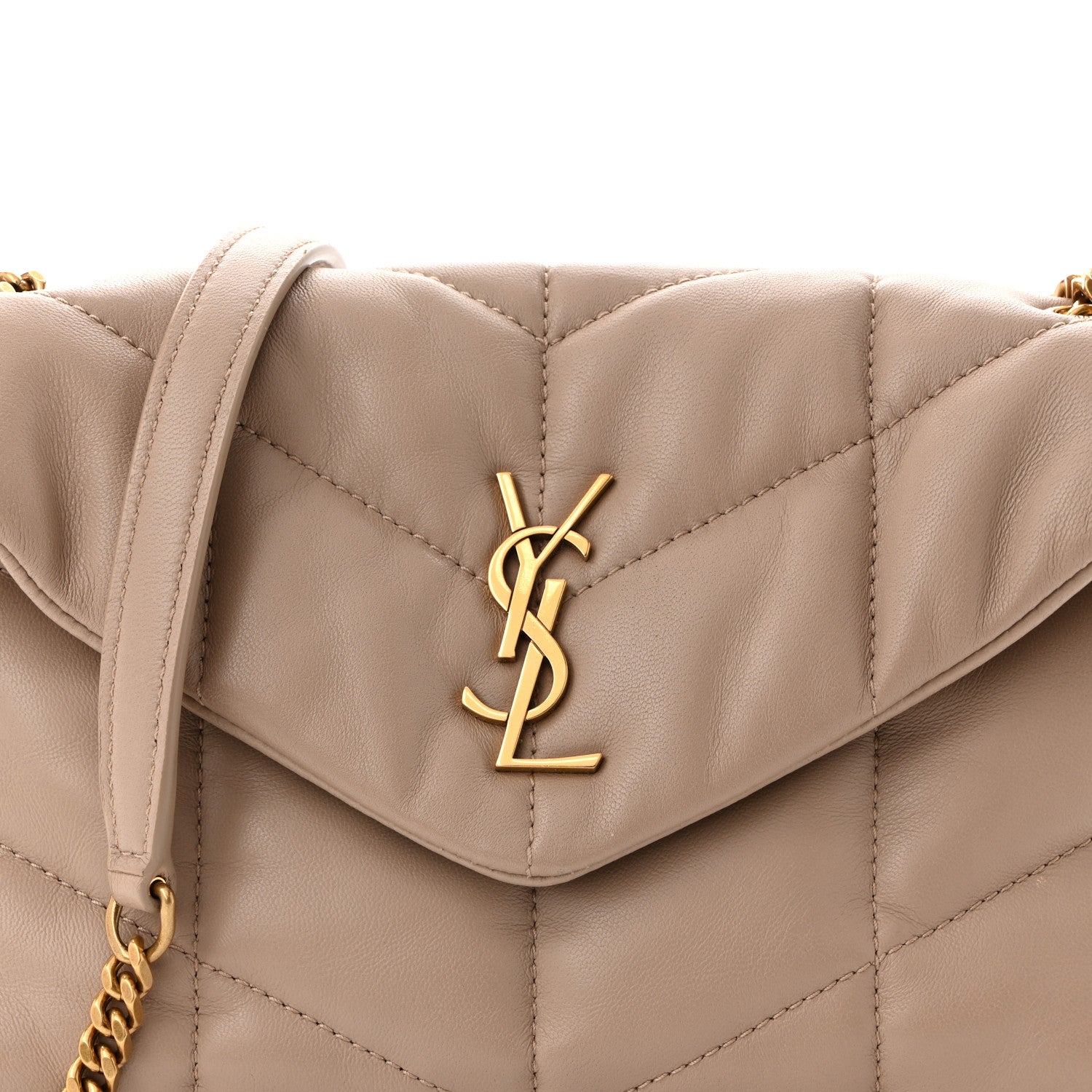 Lambskin Quilted Toy Loulou Puffer Monogram Chain Satchel Dark Beige