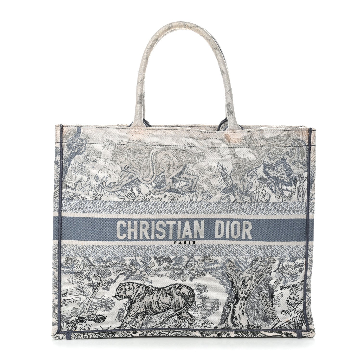 Gradient Canvas Embroidered Large D1ORiviera Toile De Jouy Book Tote Blue