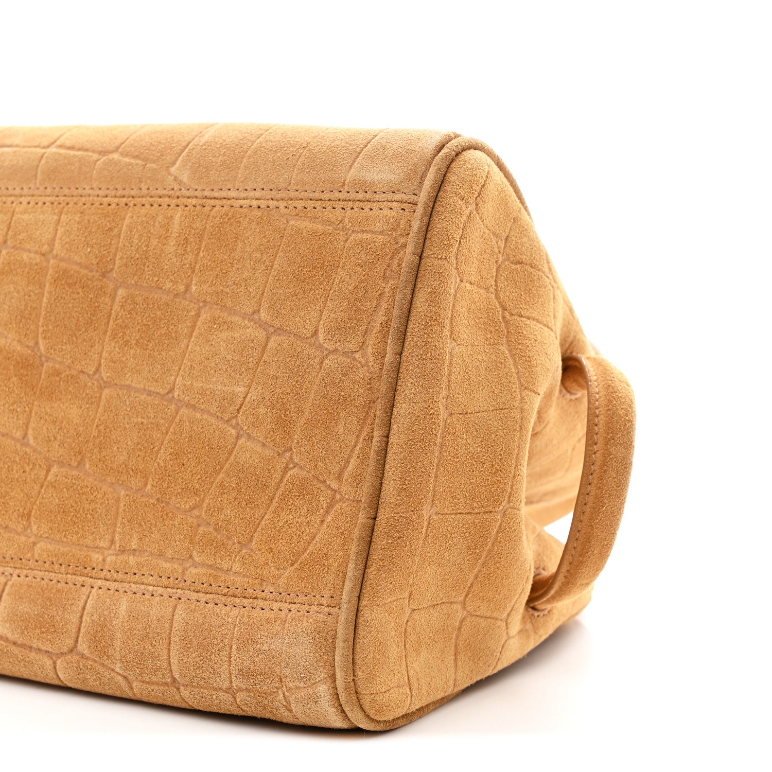 Suede Crocodile Embossed Le Turismo Bowling Bag Camel