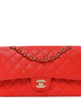 Caviar Quilted Medium Double Flap Red